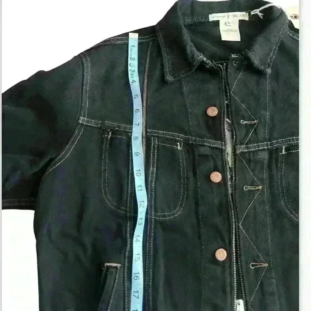 Free people Tricia Fix Western Crop denim jacket size L zipper in wash black nwt - Picture 8 of 12